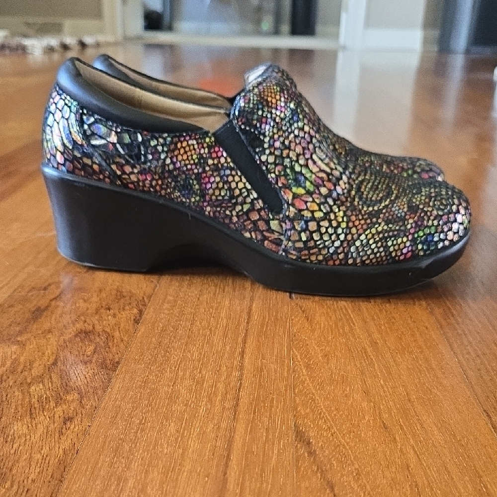 Alegria Eryn Mules with Black Wedge Sole